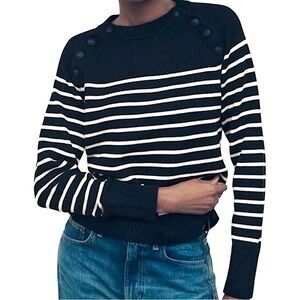 Zara Nautical Striped Knit Pullover Sweater Black White
Anchor Buttons Medium